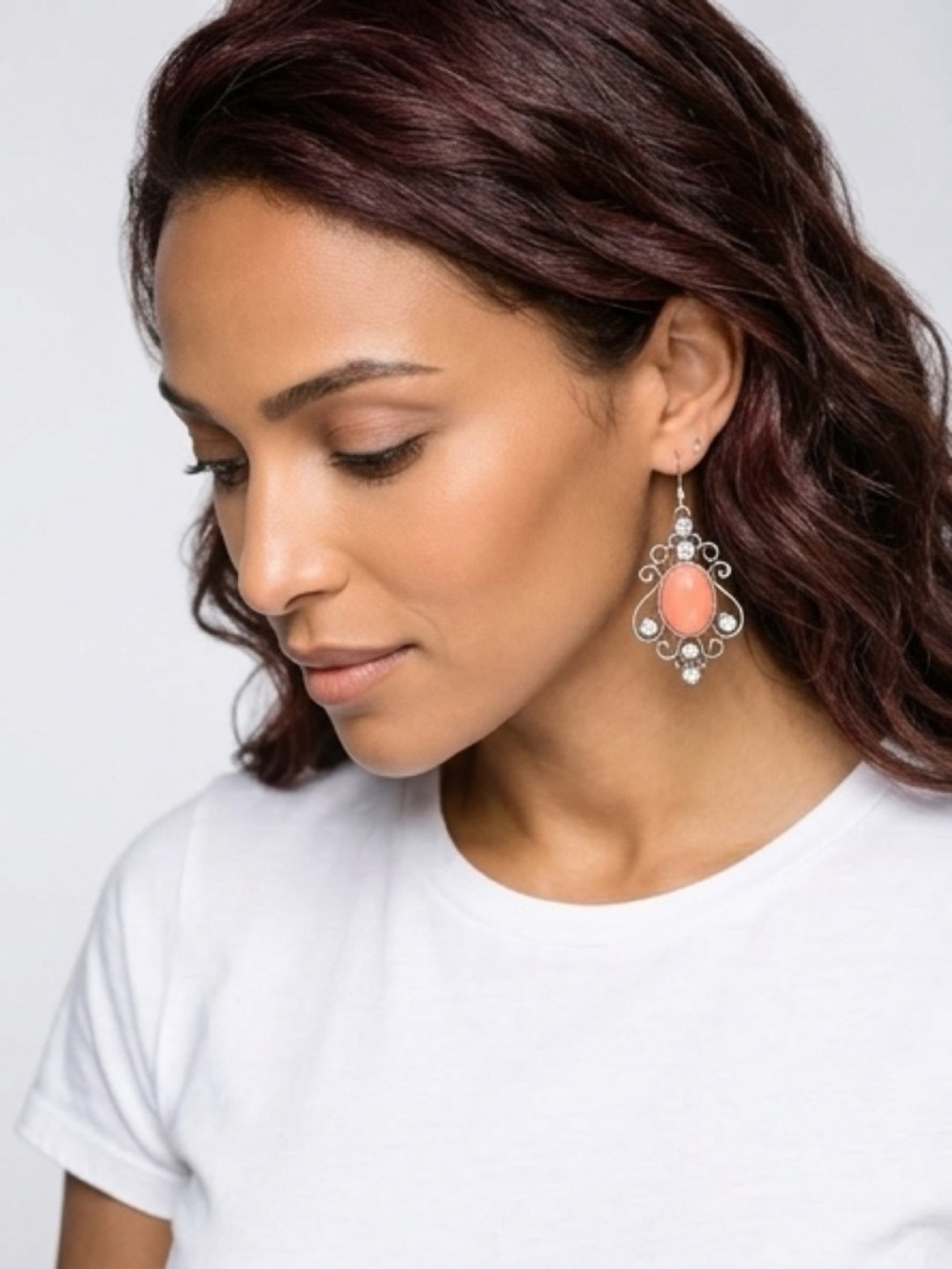 paparazzi Coral Teardrop Filigree Earrings in Peach - Picture 3 of 4
